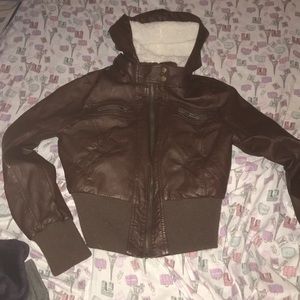 Ambiance leather jacket with inside fur and hood